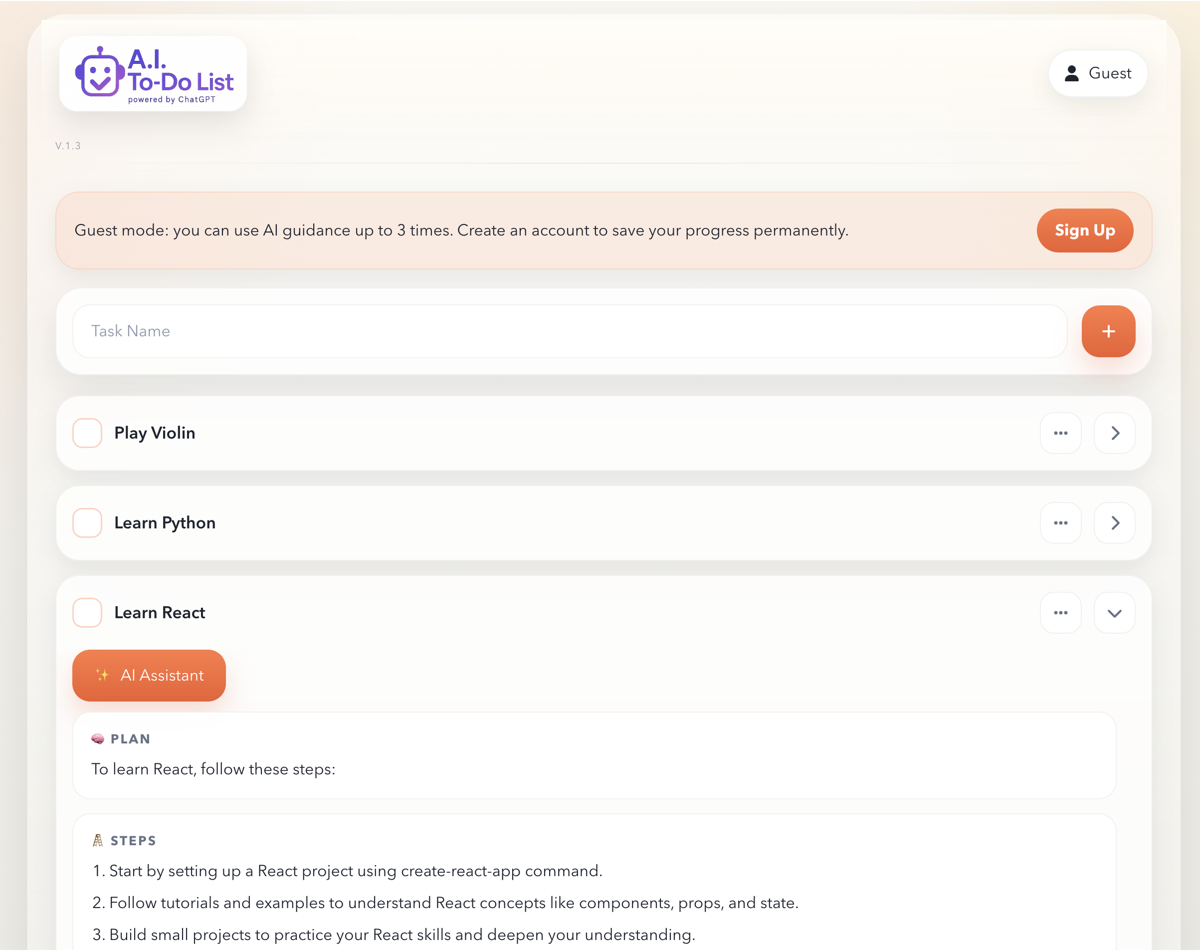 AI Todo List project screenshot