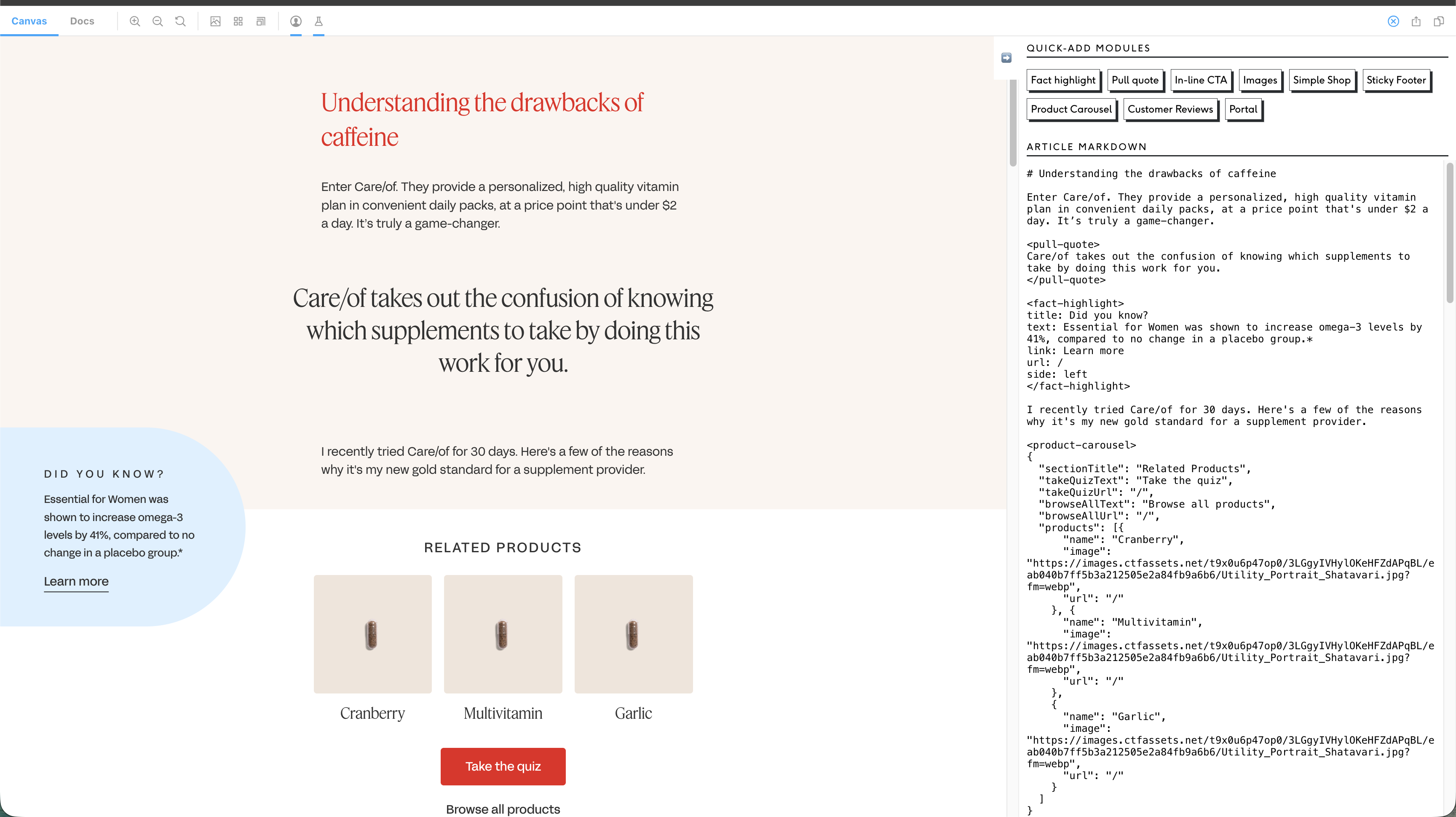 Care/of Article Builder project screenshot