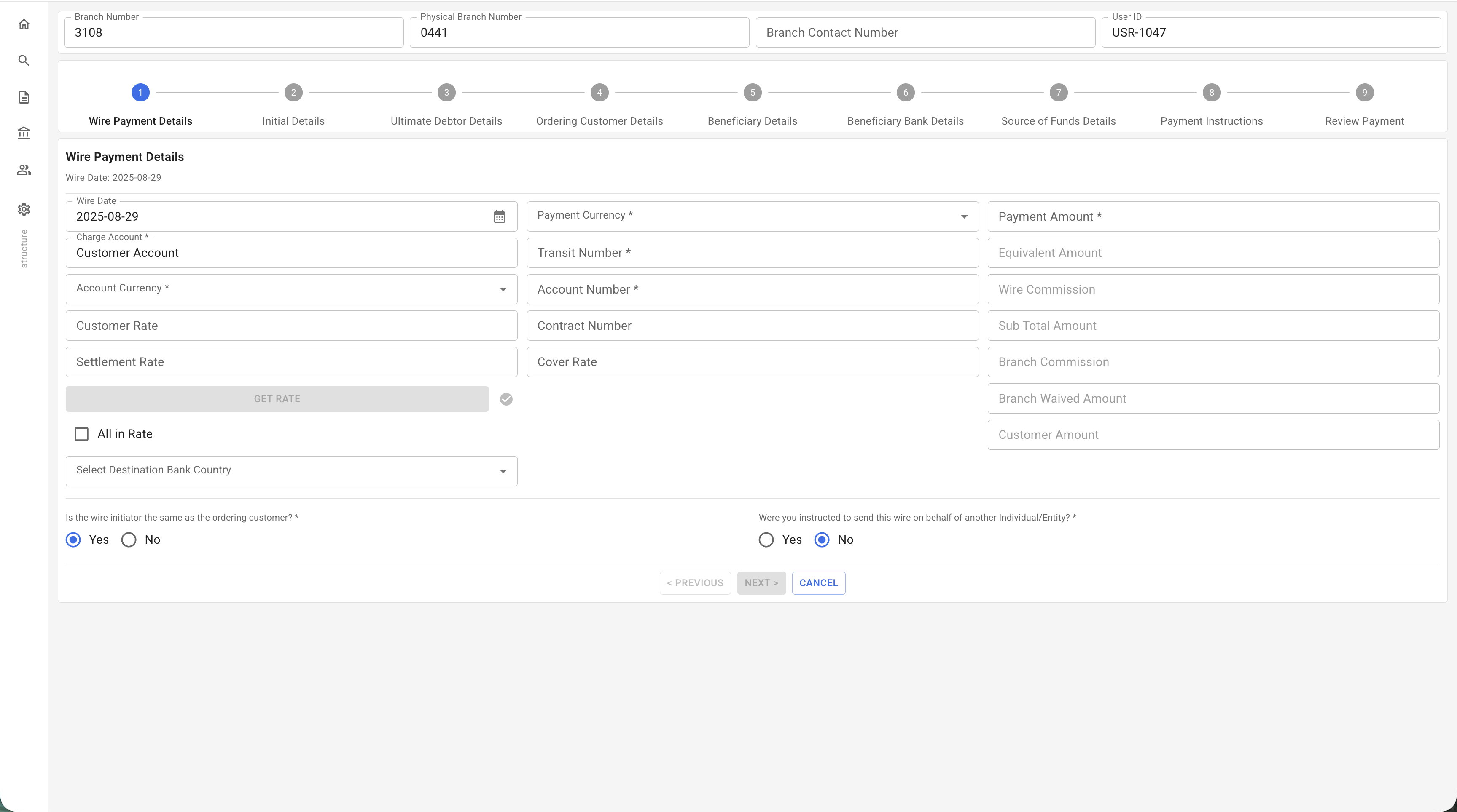 Wire Payment Flow project screenshot